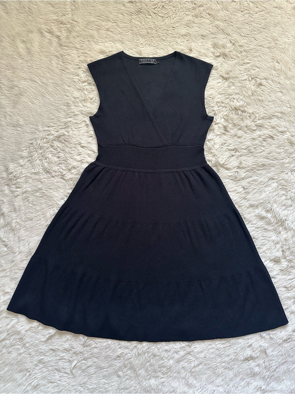 Peruvian Connection Dress Sleeveless V-neck A-line Modal Blend Knit Black Sz S